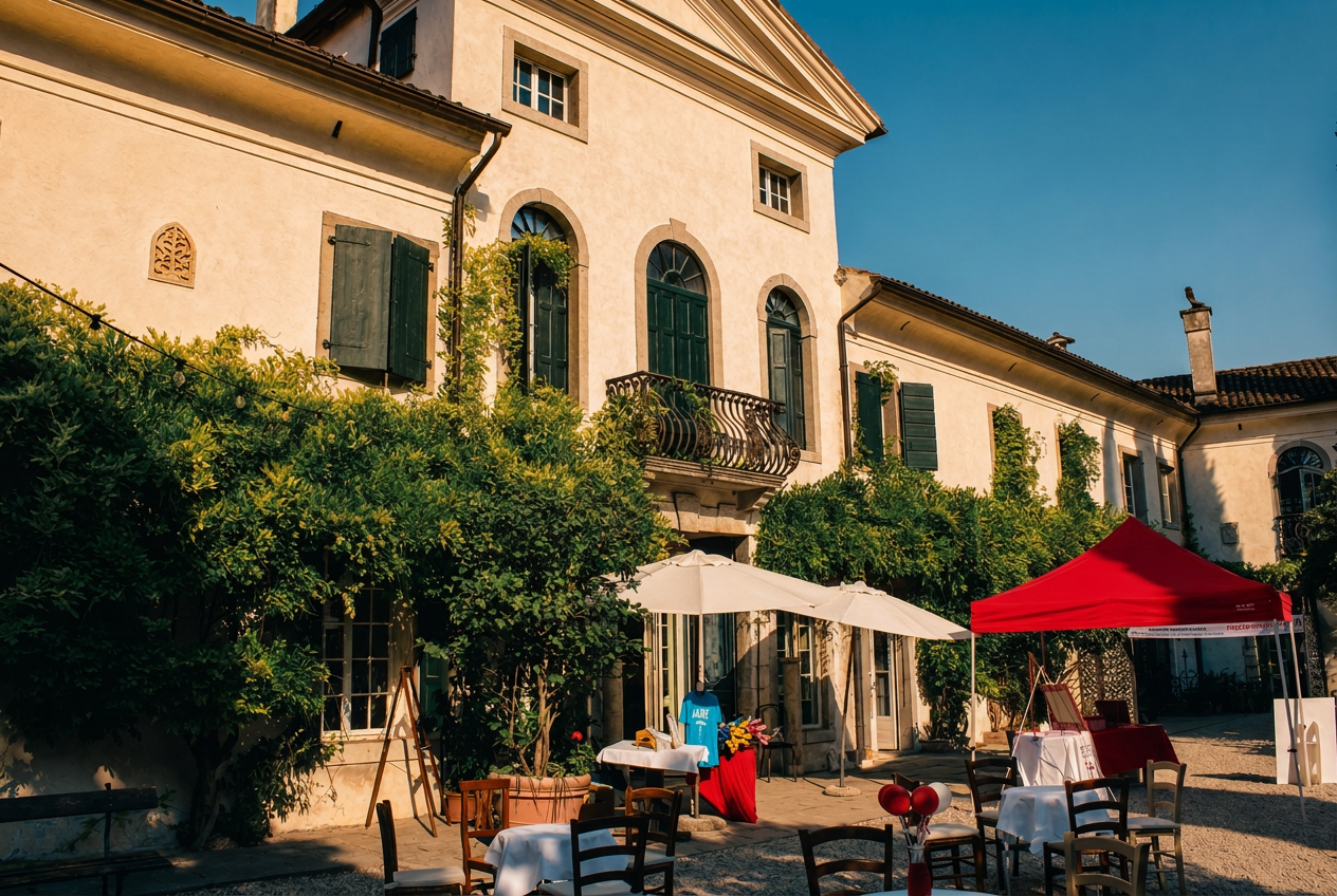 Cortile di villa storica allestito per un evento