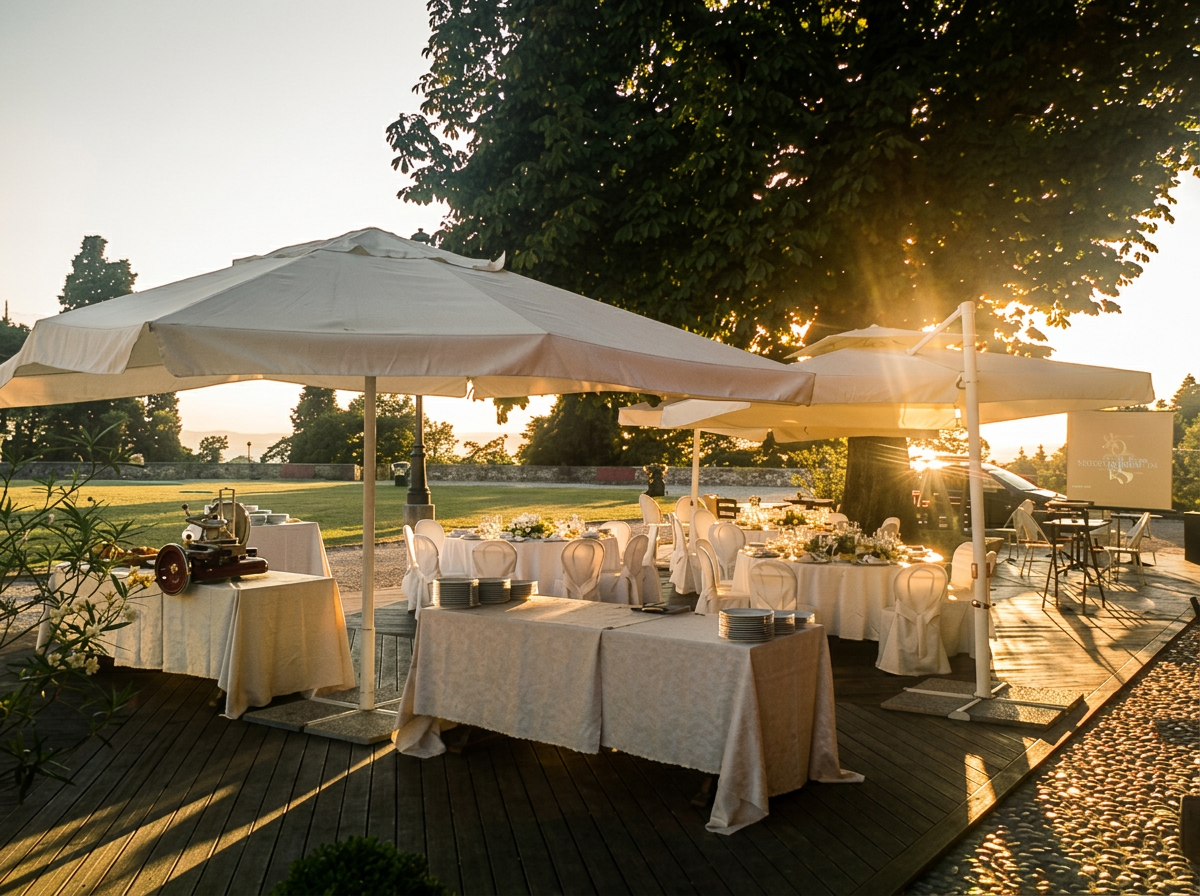 Banchetto all'aperto al tramonto nel parco di una villa friulana